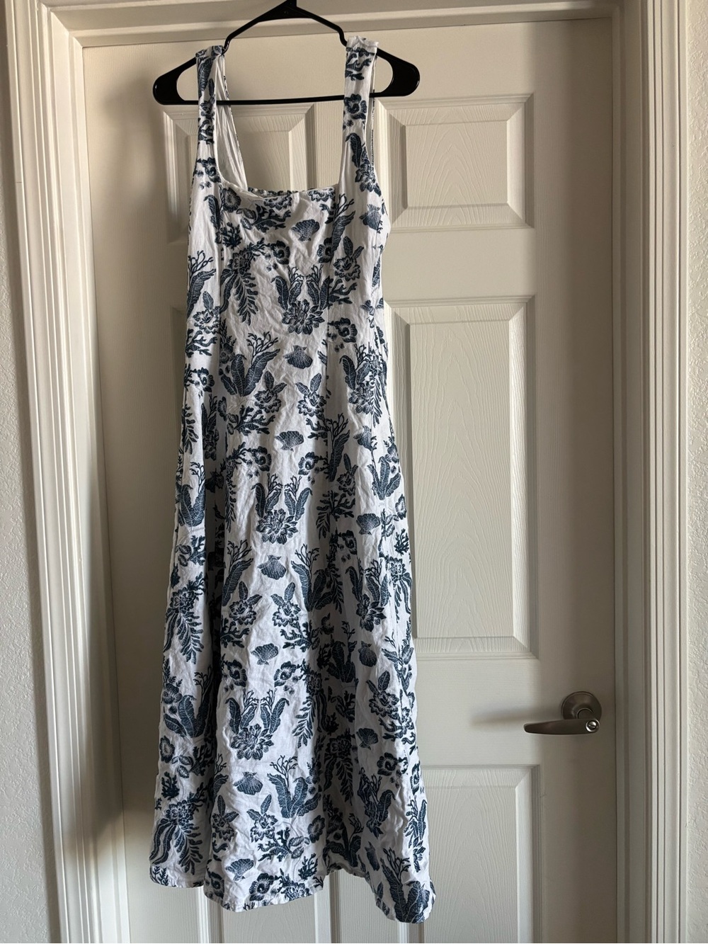 Calypso St. Barth White Dress with Navy Botanical Print